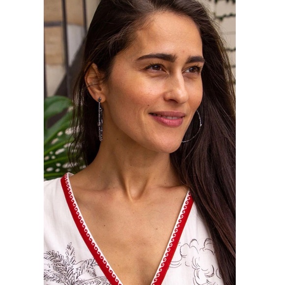 ALEXIS BITTAR • Gunmetal Black Crystal Knot Hoop Earrings - Picture 2 of 4